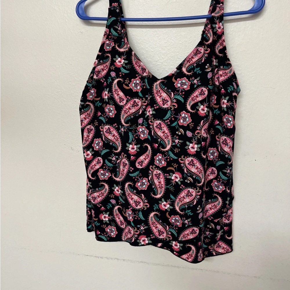 Lands End V-Neck Tankini layer SWIM TOP medium 10 12 D cup 535462 black pink